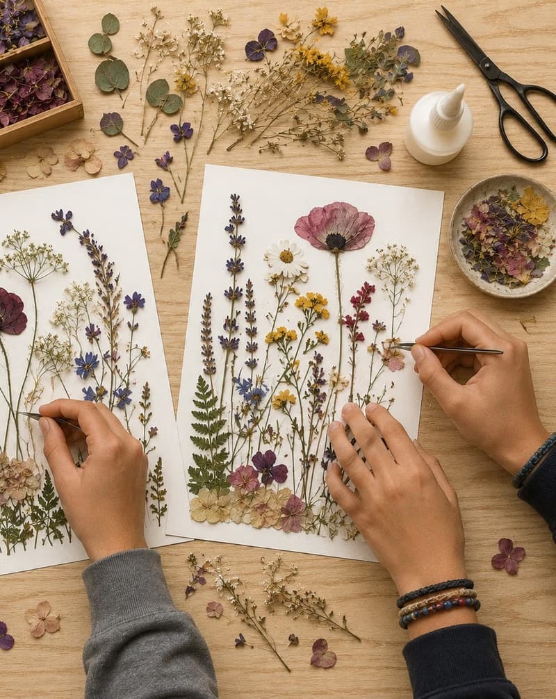 Flower paintings made of dried flowers